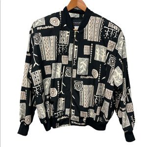 VTG 80’s 90’s Cascais Of California Women Large Light Zipper Jacket Black Tan